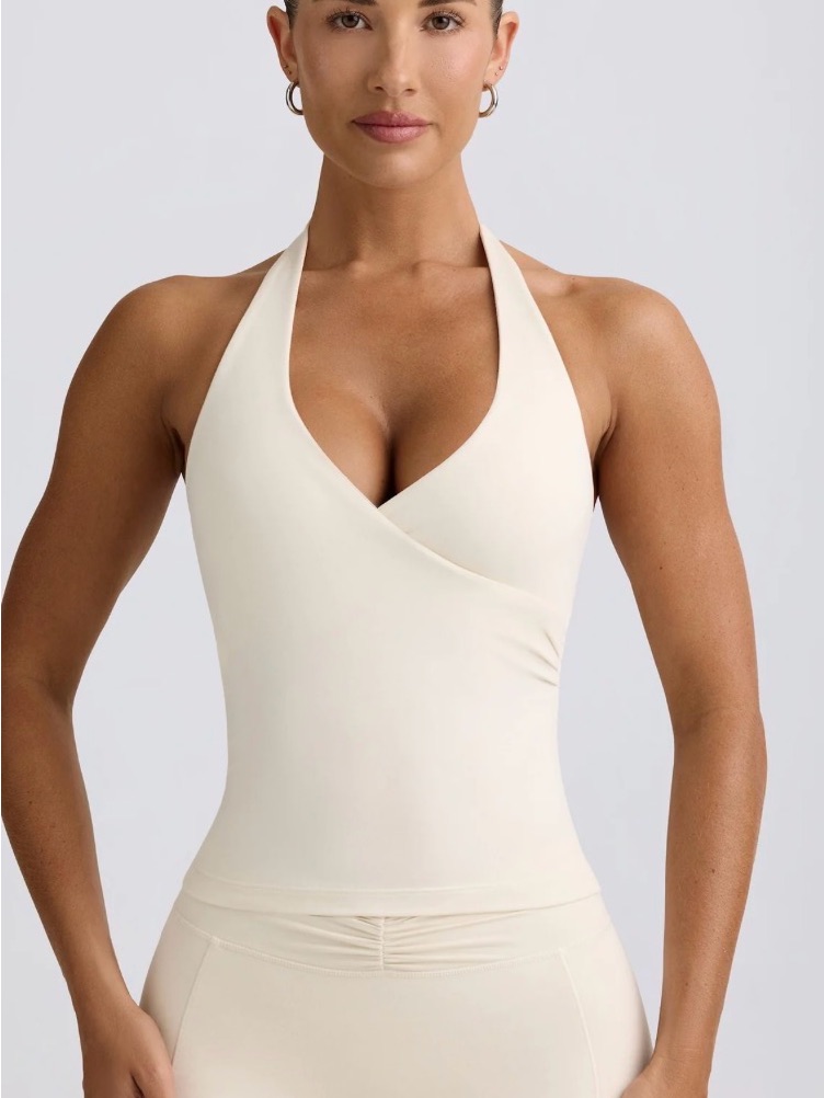 Women's Cream Halter Wrap Camisole Tank Top